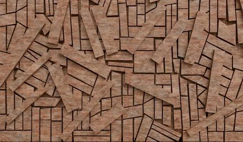 Textured abstract pattern of brown geometric blocks and rectangular pieces,.. Stock Illustration