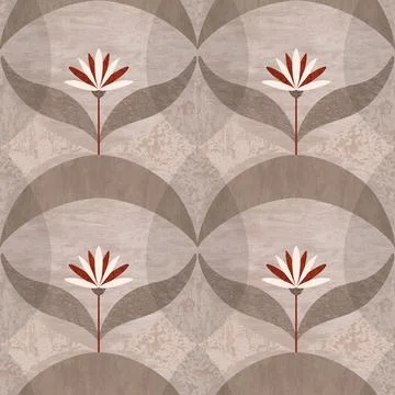 Textured abstract seamless pattern with symmetric minimalistic flower and smooth Stock Illustration