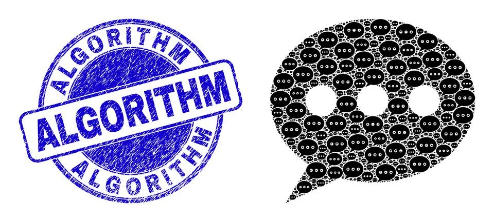 Textured Algorithm Badge And Forum Message Fractal Collage of Self Items Stock Illustration