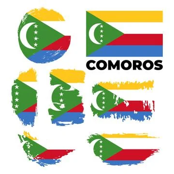 Textured and vector flag of Comoros drawn with brush strokes. Stock Illustration