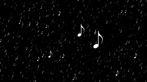 Textured animation of white music notes floating upward on a black background Video stock 125219877