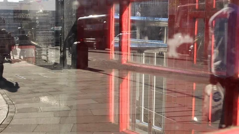 Textured, arty background - Reflection in a London Phone box Stock Footage 96272434