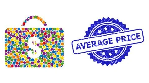 Textured Average Price Seal and Multicolored Mosaic Business Case Stock Illustration