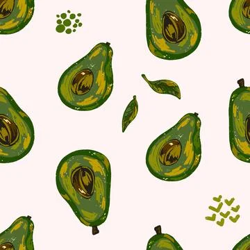 Textured avocados. Tropical exotic pattern. Cartoon style. Hand drawn element Stock Illustration