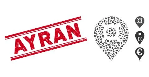 Textured Ayran Line Stamp with Mosaic Currency Map Marker Icon イラスト素材
