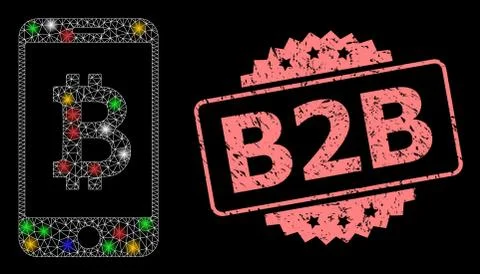Textured B2B Stamp and Network Mobile Bitcoin Bank with Lightspots Illustrazione stock