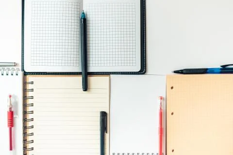 Textured background from blank open notebooks, notes and albums Stock Photos