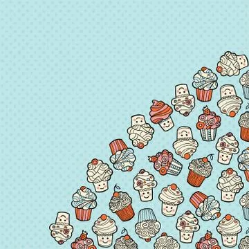 Textured background with cute doodle cupcake Stock Illustration