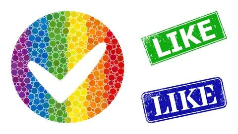 Textured Like Badges and Spectrum Gradient Dotted Approve Mosaic Stock Illustration