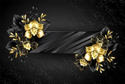 Textured banner with black orchids Stock Illustration