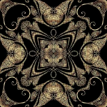 Textured Baroque 3d seamless pattern, Vector grunge background. Modern repeat Stock Illustration