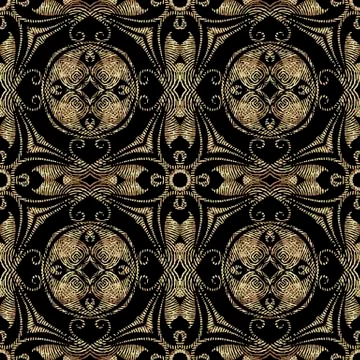 Textured Baroque 3d seamless pattern, Vector grunge background. Modern repeat 스톡 일러스트