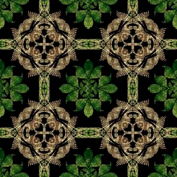 Textured Baroque 3d seamless pattern, Vector grunge background. Modern repeat Stock Illustration