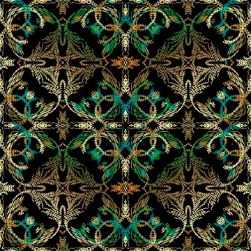 Textured Baroque floral seamless pattern. Tapestry vector background. Grunge  イラスト素材