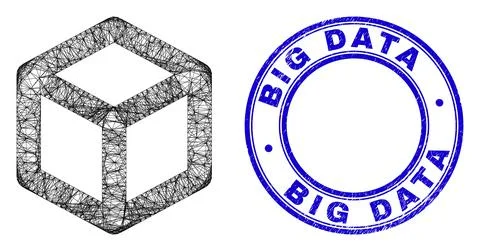 Textured Big Data Badge and Hatched Irregular Mesh Cube Ribs Icon Illustrazione stock