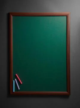 Textured blackboard with chalks, vertical frame. Stock Photos