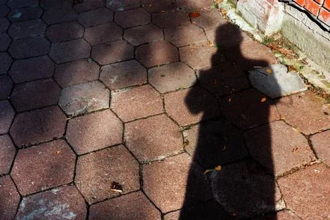 A textured brick pathway with a shadow, creating an abstract pattern and de.. Foto stock