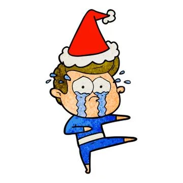 Textured cartoon of a crying dancer wearing santa hat Stock Illustration