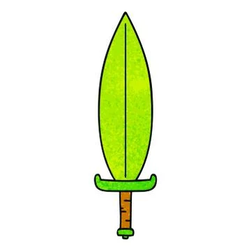 Textured cartoon doodle of a magic leaf knife Stock Illustration