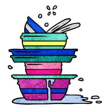 Textured cartoon doodle of a stack of dirty plates 스톡 일러스트