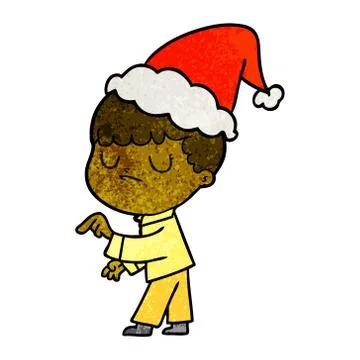 Textured cartoon of a grumpy boy wearing santa hat Stock Illustration