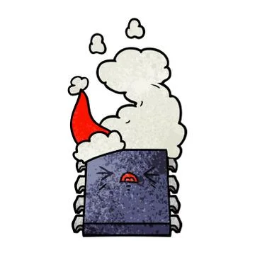 Textured cartoon of a overheating computer chip wearing santa hat 스톡 일러스트
