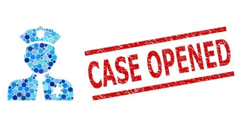 Textured Case Opened Stamp and Police Person Collage of Round Dots Stock Illustration