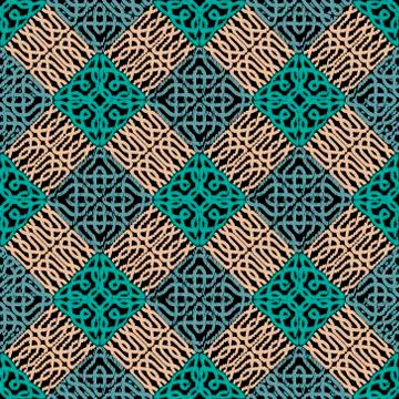 Textured celtic seamless pattern. Geometric repeat tapestry background. Repea Stock Illustration