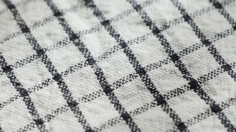 Textured checkered fabric, close up of soft black and white fabric. Stock Footage 332602222