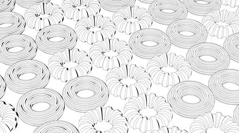 Textured circle shapes, sketch effect. Abstract illustration, 3d render. Stock Illustration