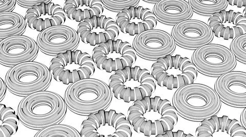 Textured circle shapes, sketch effect. Abstract illustration, 3d render. Stock Illustration
