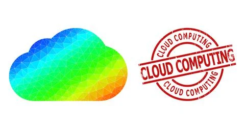 Textured Cloud Computing Stamp and Triangle Filled Rainbow Cloud Icon with Illustrazione stock