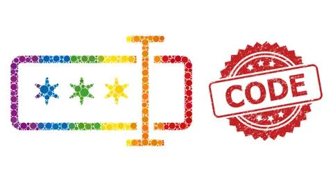 Textured Code Stamp Seal and Spectrum Password Field Mosaic 스톡 일러스트