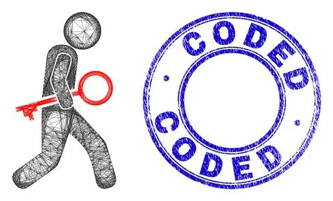 Textured Coded Stamp and Hatched Irregular Mesh Key Thief Icon イラスト素材