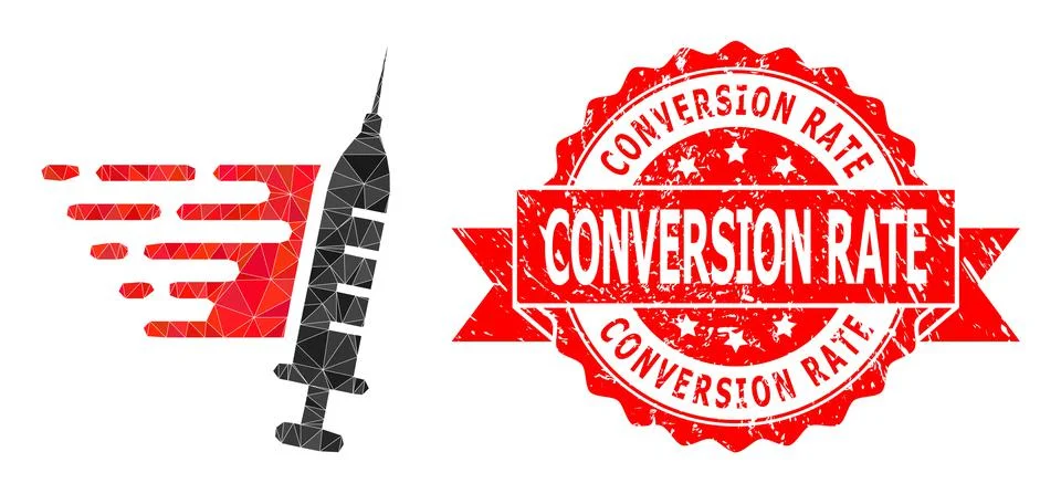 Textured Conversion Rate Stamp and Fast Vaccination Low-Poly Mocaic Icon Stock Illustration