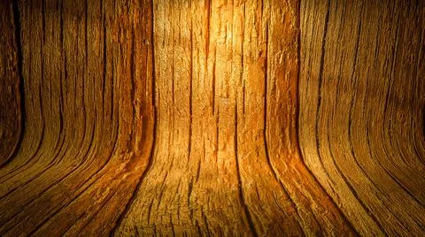 Textured curved wood background. empty podium lit in the middle. 3d render il Illustrazione stock