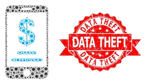 Textured Data Theft Seal and CoronaVirus Mosaic Mobile Dollar Account Stock Illustration