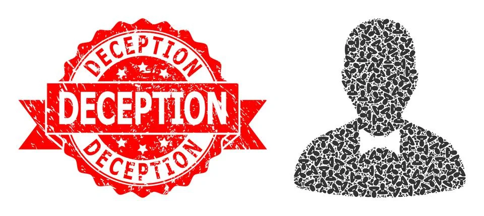 Textured Deception Stamp and Recursion Gentleman Icon Composition Illustrazione stock