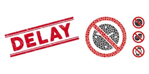 Textured Delay Line Stamp with Mosaic No Clock Icon Stock Illustration