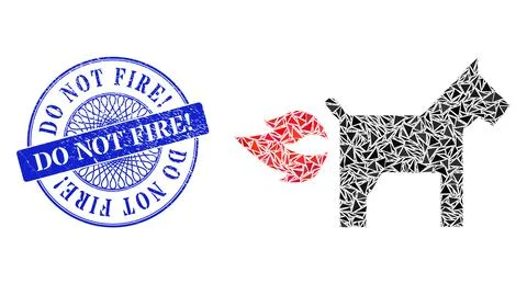 Textured Do Not Fire! Stamp Seal and Triangle Fire Jet Dog Mosaic イラスト素材