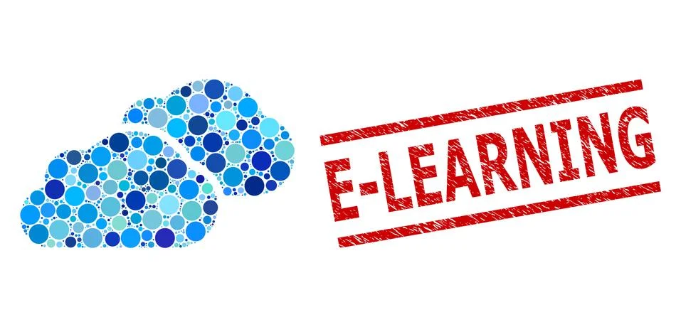 Textured E-Learning Seal and Clouds Composition of Rounded Dots Illustrazione stock
