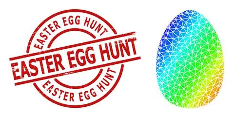 Textured Easter Egg Hunt Watermark and Polygonal Rainbow Egg Icon with Gradient Stock Illustration