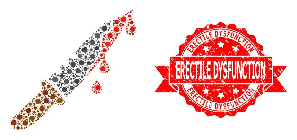 Textured Erectile Dysfunction Stamp and Covid Mosaic Blood Knife 스톡 일러스트