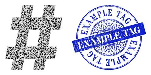 Textured Example Tag Stamp Seal and Triangle Hashtag Mosaic Stock Illustration