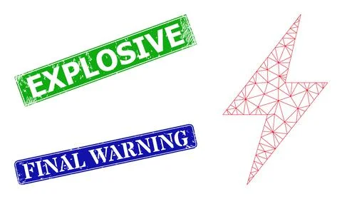 Textured Explosive Badges and Polygonal Mesh Electricity Icon Stockillustratie