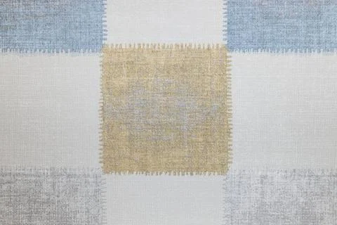 Textured fabric cloth with stitched patchwork design in soft neutral colors Stockfoto's