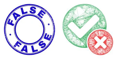 Textured False Stamp and Network Irregular Mesh False Positive Icon Illustrazione stock