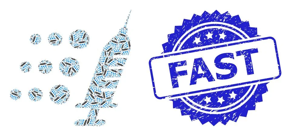 Textured Fast Stamp and Recursive Fast Vaccine Icon Collage Illustrazione stock