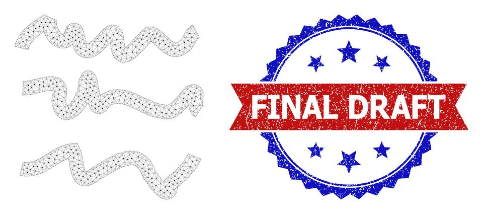 Textured Final Draft Round Rosette Bicolor Badge and Mesh 2D Text Scribbles Illustrazione stock