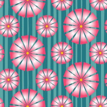 Textured floral seamless pattern, pink green emerald color, gradient petal ch Stock Illustration
